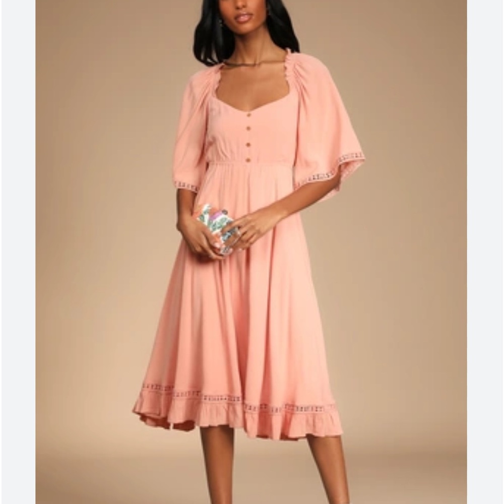 Lulus My Darling Love Peach Three-Quarter
Sleeve Handkerchief Midi Dress Size S